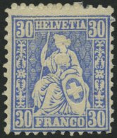 SCHWEIZ BUNDESPOST 33 *, 1867, 30 C. Hellultramarin, Falrzeste, Feinst, Mi. 500.- - Unused Stamps