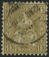 SCHWEIZ BUNDESPOST 28c O, 1864, 1 Fr. Gold, Pracht, Mi. 110.- - Used Stamps
