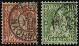 SCHWEIZ BUNDESPOST 25/6 O, 1862/3, 30 C. Zinnober Und 40 C. Grün, 2 Prachtwerte, Mi. 100.- - Gebraucht