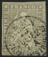 SCHWEIZ BUNDESPOST 19 O, 1862, 2 Rp. Grau, Berner Druck III, Links Leicht Angeschnitten Sonst Pracht, Mi. 480.- - Autres & Non Classés