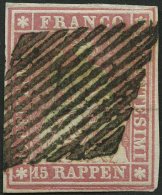 SCHWEIZ BUNDESPOST 15IIByp O, 1857, 15 Rp. Rosa, Blauer Seidenfaden, Berner Druck II, (Zst. 24Da), Allseits Breitrandig, - Used Stamps
