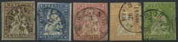 SCHWEIZ BUNDESPOST 13-17IIBym O, 1859, 5 - 40 Rp. Sitzende Helvetia, (Zst. 21G-26G), 5 Prachtwerte, Alle Signiert - Autres & Non Classés