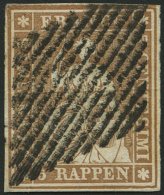 SCHWEIZ BUNDESPOST 13IIAyn BRIEF, 1855, 5 Rp. Braun, Gelber Seidenfaden, Berner Druck II, (Zst. 22Ca), Dreiseitig Breitr - Gebraucht