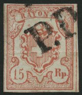 SCHWEIZ BUNDESPOST 12 O, 1852, 15 Rp. Rot, Type 4, P.P., Waagerechter Bug Sonst Pracht - Other & Unclassified