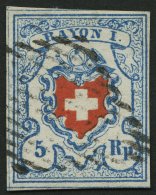 SCHWEIZ BUNDESPOST 9II O, 1851, 5 Rp. Hellblau/rot, Type 21, Druckstein C2 (LO), Pracht, Gepr. Rellstab Und Pfeninger - Other & Unclassified