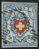 SCHWEIZ BUNDESPOST 9II O, 1851, 5 Rp. Hellblau/rot, Type 21, Druckstein C2 (LO), Pracht, Gepr. Rellstab Und Pfeninger - Autres & Non Classés