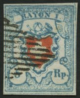 SCHWEIZ BUNDESPOST 9II O, 1851, 5 Rp. Hellblau/rot, Type 40, Druckstein C2 (LO), Pracht - Sonstige & Ohne Zuordnung