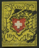 SCHWEIZ BUNDESPOST 8II O, 1851, 10 Rp. Schwarz/rot Auf Gelb, Type 39, Druckstein D (RU), Pracht - Other & Unclassified