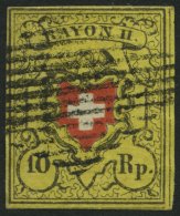 SCHWEIZ BUNDESPOST 8II O, 1851, 10 Rp. Schwarz/rot Auf Gelb, Type 6, Druckstein E (LU), Pracht - Other & Unclassified