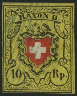 SCHWEIZ BUNDESPOST 8II O, 1851, 10 Rp. Schwarz/rot Auf Gelb, Type 39, Druckstein E (RO), Blaue Raute, Pracht - Autres & Non Classés