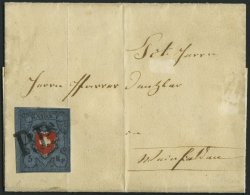 SCHWEIZ BUNDESPOST 7II BRIEF, 1851, 5 Rp. Schwarz/zinnoberrot Auf Blau, Ohne Kreuzeinfassung, Type 25, Mit Plattenfehler - 1843-1852 Federal & Cantonal Stamps