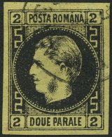 RUMÄNIEN 14y O, 1866, 2 Par. Schwarz Auf Gelb, Dünnes Papier, Pracht, Gepr. Drahn, Mi. 110.- - Other & Unclassified