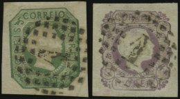 PORTUGAL 7a,8 O, 1855, 50 R. Gelbgrün Und 100 R. Lila, 2 Breitrandige Kabinettwerte, Gepr. Drahn, Mi. (230.-) - Gebraucht