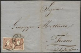 LOMBARDEI UND VENETIEN 10I BRIEF, 1858, 10 So. Lilabraun, Type I, 2x Auf Briefhülle (1x Gefaltet) Von MILANO Nach T - Lombardy-Venetia