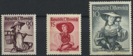 STERREICH 909,911,926 **, 1949/50, 90 G., 1 Und 10 S. Trachten, 3 Prachtwerte, Mi. 235.- - Used Stamps