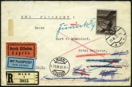 STERREICH 487 BRIEF, 1935, 10 S. Flugpost Auf Interessantem Luftpost Eil-Einschreibbrief Nach Berlin Mit Zahlreichen Ret - Used Stamps