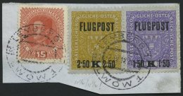 STERREICH 226xB BrfStk, 1918, 2.50 K. Flugpost, Gezähnt L 111/2, Mit Zusatzfrankatur Auf Briefstück, Pracht, R - Used Stamps