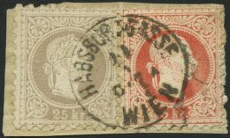 STERREICH 37II,40IIa BrfStk, 1874, 25 Kr. Lila, Mit Wz. Und 5 Kr. Rot, Feiner Druck, Auf Briefstück Mit K1 HABSBURG - Gebraucht