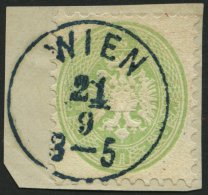 STERREICH 31 BrfStk, 1863, 3 Kr. Grün, Blauer K1 WIEN, Prachtbriefstück - Other & Unclassified