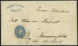 STERREICH 27 BRIEF, 1863, 10 Kr. Blau Mit Ausgelassenen Zähnungslöchern, Brief Mit R1 POSORITZ Und Datumsstemp - Gebraucht