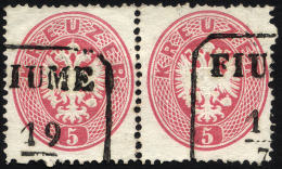 STERREICH 26 Paar O, 1863, 5 Kr. Rosa Im Waagerechten Paar Mit Stempeln FIUME, Pracht - Used Stamps