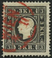 STERREICH 11II O, 1859, 3 Kr. Schwarz, Type II, Roter K1 WIEN, Pracht, Mi. 230.- - Gebraucht