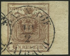 STERREICH 4Y O, 1854, 6 Kr. Braun, Maschinenpapier, Type III, Randstück Rechts 8 Mm, K2 BAHNHOF LAIBACH, Pracht - Other & Unclassified