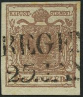 STERREICH 4X O, 1850, 6 Kr. Braun, Handpapier, Type Ib, Gestäbtes Papier, L2, Pracht - Other & Unclassified