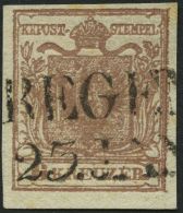 STERREICH 4X O, 1850, 6 Kr. Braun, Handpapier, Type Ib, Gestäbtes Papier, L2, Pracht - Autres & Non Classés