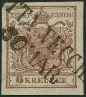 STERREICH 4X O, 1850, 6 Kr. Braun, Handpapier, Type Ia, Mit Wz.-Teilen, L2 CITTA VECCHIA, Kabinett - Autres & Non Classés