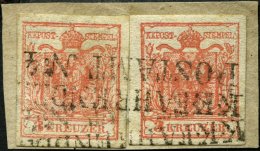 STERREICH 3X BrfStk, 1850, 3 Kr. Karmin, Handpapier, Type IIIa, 2x Auf Briefstück, Mit L2 K.K. FAHRENDES POSTAMT Nr - Oblitérés