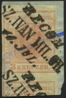 STERREICH 3X BrfStk, 1850, 3 Kr. Rot, Handpapier, Type Ia, Mit Teil Der Unteren Nachbarmarke, L3 RECOM.SZ.IVAN.MILL.OR 1 - Other & Unclassified