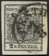 STERREICH 2Ya O, 1854, 2 Kr. Schwarz, Maschinenpapier, Breitrandig, Pracht, Mi. 80.- - Used Stamps