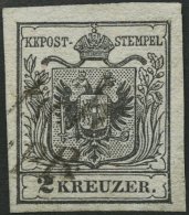 STERREICH 2Xa O, 1850, 2 Kr. Schwarz, Handpapier, Type Ia, Erstdruck, Pracht, Gepr. Seitz, Handbuch Dr. Ferchenbauer 180 - Gebraucht