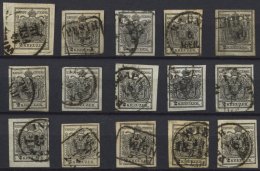 STERREICH 2X,Yo, BrfStk, 1850, 2 Kr. Schwarz, Beide Papiere, Partie Von 15 Voll-breitrandigen Werten, Diverse Typen, Far - Used Stamps