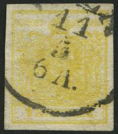 STERREICH 1Ya O, 1854, 1 Kr. Gelb, Maschinenpapier, Type III, Maschiges Papier, Pracht, Befund Dr. Ferchenbauer - Other & Unclassified