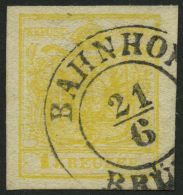 STERREICH 1Ya O, 1854, 1 Kr. Gelb, Maschinenpapier, Type Ia, K2 BAHNHOF BRÜNN, Kabinett - Autres & Non Classés