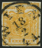 STERREICH 1Xb O, 1850, 1 Kr. Orange, Handpapier, Type Ia, K1 WIEN, Pracht - Other & Unclassified