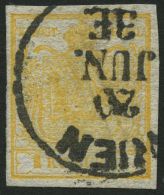 STERREICH 1Xb O, 1850, 1 Kr. Orange, Handpapier, K1 WIEN, Pracht - Autres & Non Classés