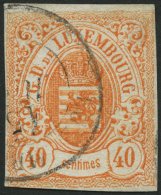 LUXEMBURG 11 O, 1859, 40 C. Rotorange, Bis Auf Eine Ecke Voll-breitrandig, Pracht, Gepr. Drahn, Mi. 300.- - Dienstmarken