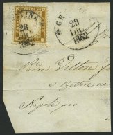 ITALIEN 9 BrfStk, 1862, 10 C. Braunoliv (Sassone Nr. 1e) Mit Stempel GRAVINA Auf Großem Briefstück, Pracht, F - Italie