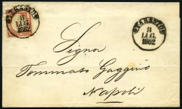 ITALIEN 5d BRIEF, 1862, 5 Gr. Ziegelrot (Sassone Nr. 21a) Auf Brief Von TARANTO Nach Neapel, Pracht, Gepr. Newiger - Italy