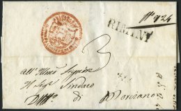 VORPHILA 1829, RIMINI, L1, Rückseitiger L2 28 GIVGNO, Dazu Dekorativer Roter Absenderstempel, Pracht - 1. ...-1850 Vorphilatelie