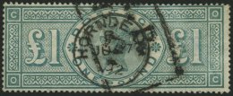 GROSSBRITANNIEN 99 O, 1891, 1 £ Dunkelgelbgrün, Wz. 11, Bügig, Feinst, Gepr. Pröschold, Mi. 650.- - Sonstige & Ohne Zuordnung