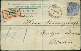 GROSSBRITANNIEN 59 BRIEF, 1882, 21/2 P. Dunkelkobalt, Wz. 11, Platte 22, Auf 2 P. Einschreibumschlag Nach Berlin, R-Zett - Used Stamps