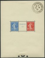 FRANKREICH Bl. 2 O, 1927, Block Straßburg, Stempel Im Rand, Herzstück Postfrisch, Pracht, Mi. 1100.- - Sonstige & Ohne Zuordnung