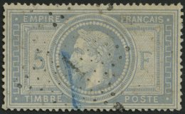 FRANKREICH 32 O, 1869, 5 Fr. Graulila, Punktstempel Und Blaustrich, Kleine Helle Stelle, Feinst - Sonstige & Ohne Zuordnung