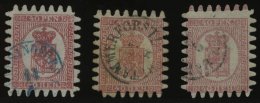 FINNLAND 9Cx O, 1866, 40 P. Rosakarmin, 3 Prachtwerte Mit Allen Zungen In Farbnuancen - Other & Unclassified