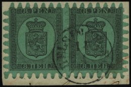 FINNLAND 6Cx Paar BrfStk, 1867, 8 P. Schwarz Auf Grün Im Waagerechten Paar Auf Briefstück, K1 HELSINGFORS, Bis - Autres & Non Classés