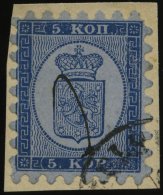FINNLAND 3A BrfStk, 1860, 5 Kr. Blau Auf Blaugrau Auf Kleinem Briefstück, Ortsstempel Und Federzug, Alle Zungen, Pr - Other & Unclassified